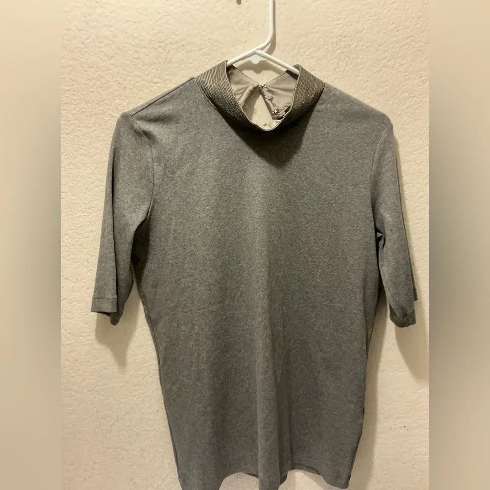 Fabiana Filippi Size L Gray Ombre short Sleeves Top  Silk neck  studded Accents